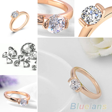Women s 9K Rose Gold Plated Austrian Crystal Wedding Party Jewelry Ring 1OMH