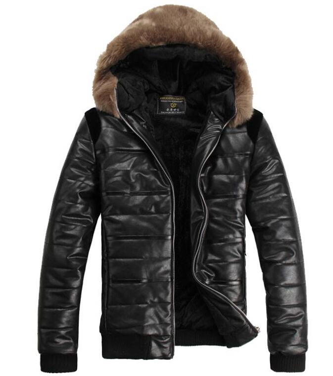 Men's winter down coat thickening fleece hooded thermal wadded jackets casual cotton padded men outdoor parka leather jacket
