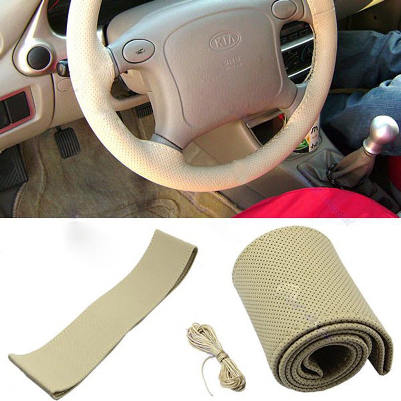New-Fashion-PU-Leather-DIY-Car-Steering-Wheel-Cover-With-Needle-and-Thread-Black-Grey-Khaki (2)