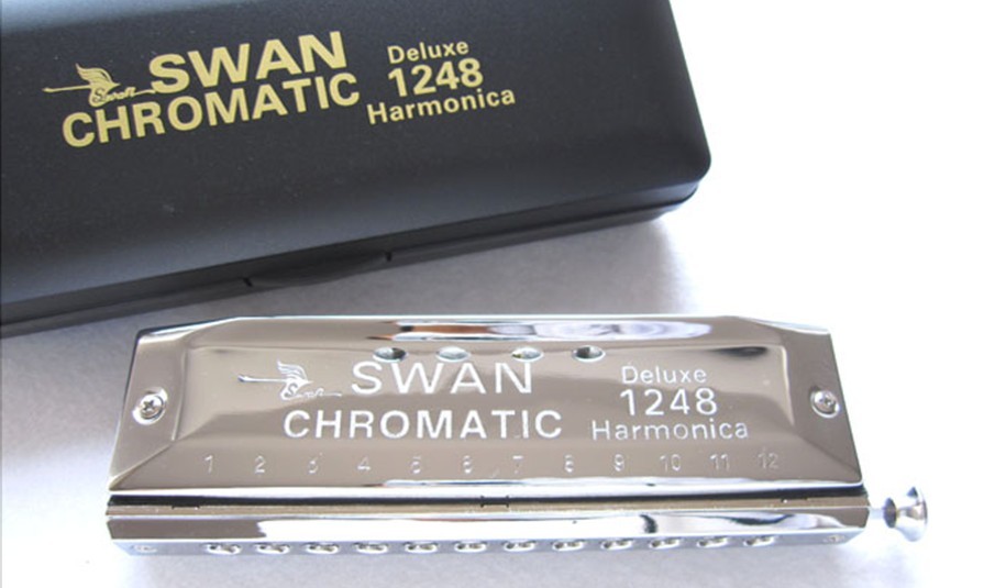 Swan Harmonica sw1248-3 senior 12 hole 48 tone chromatic harmonica silver thick reed plate