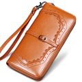 New Fashion Cowhide Purse Korean Style Designer Trendy Belt Buckle Ornament Long Wallet Women Exquisite Cutout