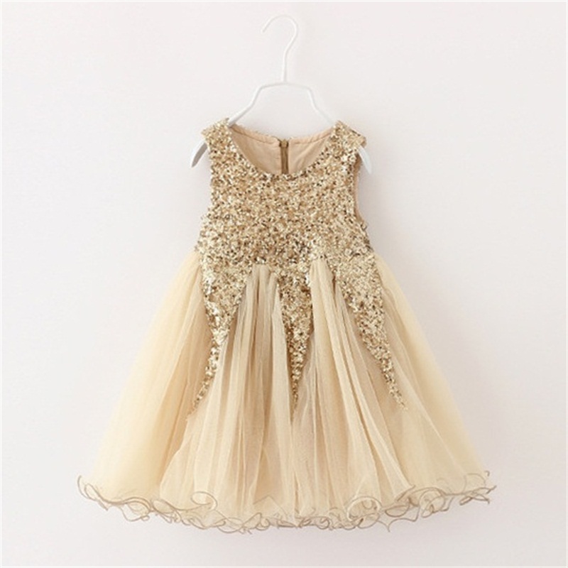 Girl Dress Summer 2016 Gold Sequined Pageant Evening Party ...