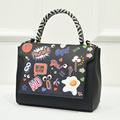 Graffiti Printing Cartoon Women PU Leather Bag Drawing Words Ladies Women Handbags New Famous Brand Fashion