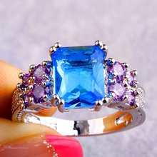 Resplendent Women Rings Emerald Cut Blue Toapz 925 Silver Ring Size 7 New Fashion Jewelry Wholesale