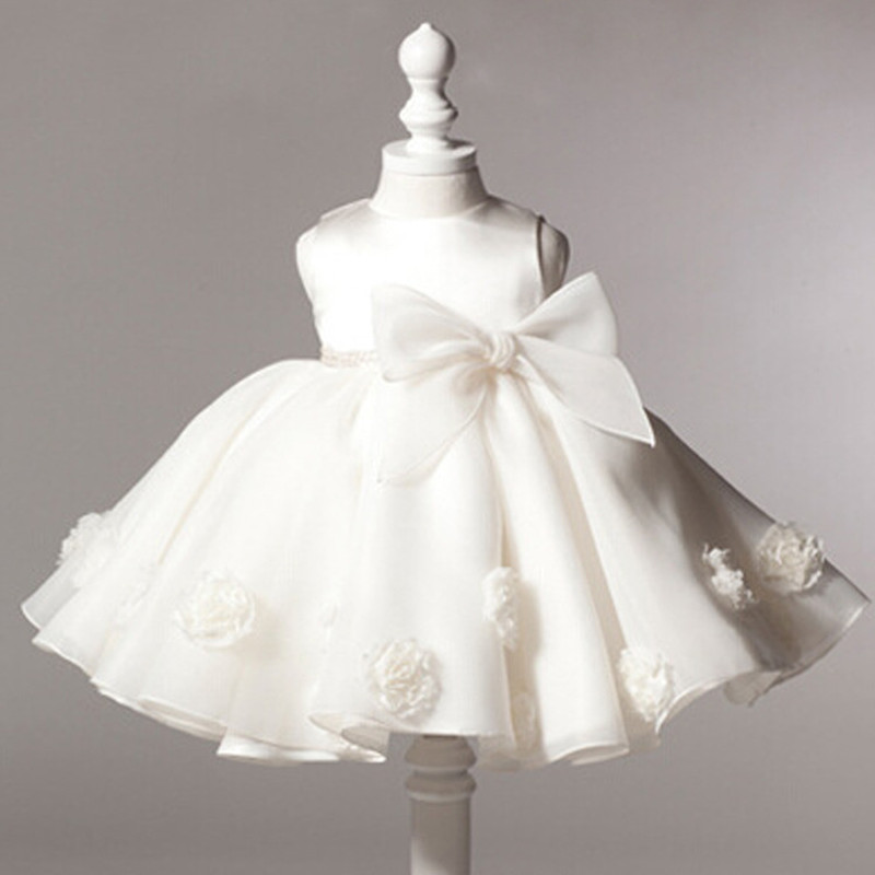 2016 summer baby girl christening gowns 1 year birthday dress Big bow fashion tutu wedding baptism