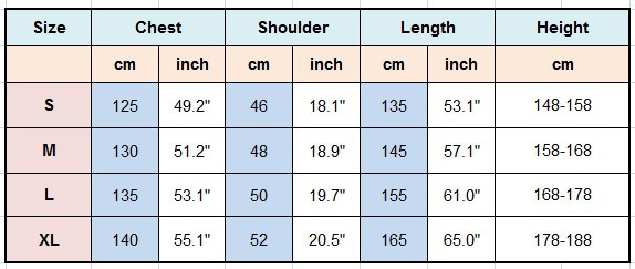 Superman Jumpsuit-Size Chart