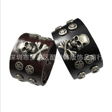 new 2015 luxury 100% genuine leather skeleton cuff bracelet hot fashion punk style vintage bangle for men women free ship NSL-35