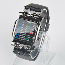 2015 Free shipping Cool 31 Colorful LED Binary Digital Wrist Watch men women Unisex Square Style