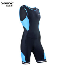 SANTIC Men’s Summer Ironman Triathlon Tri Suit Bike Bicycle Cycling Sleeveless Coverall Jumpsuits Vest 4D COOLMAX Pad Shorts