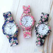 Women s Geneva Floral Print Ceramic Style Analog Quartz Wrist Watch 6L7W