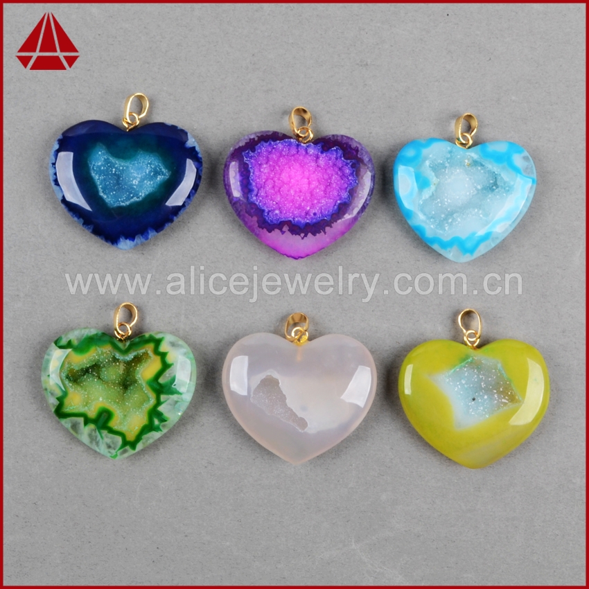 New !! Mother's Gift Heart  Agate Golden Druzy Pendant Natural Agate Geode Drusy Druzy Pendants Heart  Jewelry  For Gift