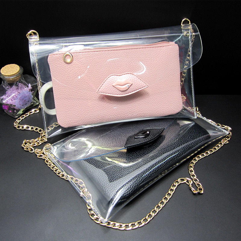NEW 2014 Fashion Lips Design PVC Transparent Envelope Clutch Clear 9 Colors Women Handbags ...
