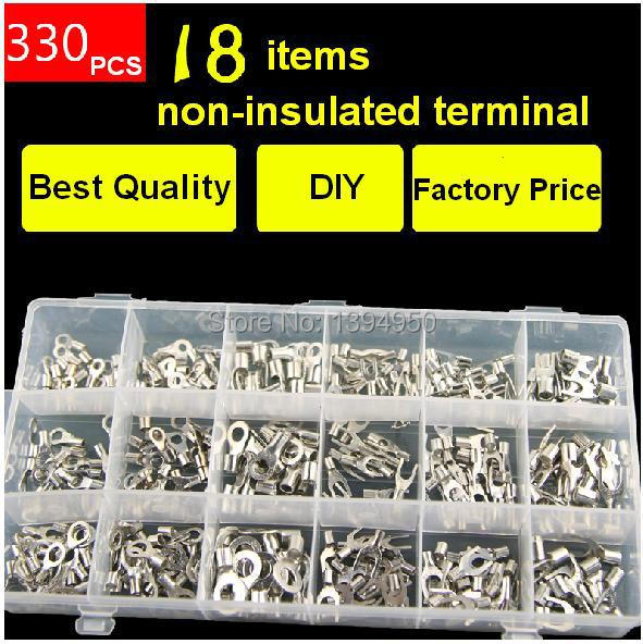 330pcs/lot Assorted Non-Insulated Ring Fork U-type Terminals Assortment Kit Electrical Crimp Spade Set Lug Cable Wire Connector
