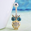 Very Cute Owl Belly Button Rings For Gothic Woman Shiny Brand Green Percing Accessories Crystal Pirsing