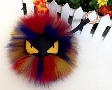 real fur ball bag charm of black leather little monster bag bug luxury car keychain pendant fox fur golf bag charm free shipping