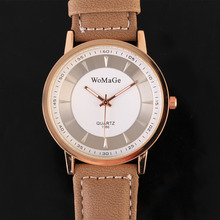 New Fashion Luxury Khaki Band Watch Gold and Sliver shell brown Leather unisex wristwatch Casual Men