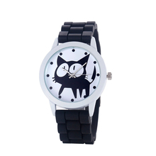 Splendid Fashion Cat Pattern Women Kitty Silicone Band Analog Quartz Wrist Watch Clock Hour 2015 Watches Women Luxury Brand