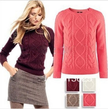 Free Shipping 2013 Hot Sale Women Long Sleeve Pullover Crochet Hollow Knitwear O-neck Jacquard Sweater