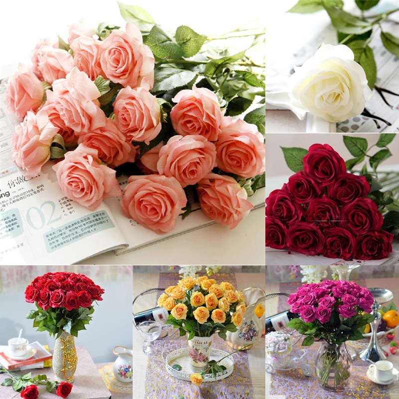 10-20 Head Real Touch Latex Rose Flowers For wedding Bouquet Decoration 6 Colors 