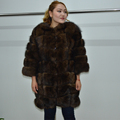 Real fur fox coat jacket women s long O neck three quarter full pelt thick warm