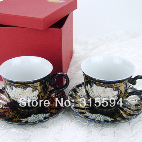 New arrival High quality superwhite porcelain 220CC set of 2 Cappuccino cups saucers for Lovers