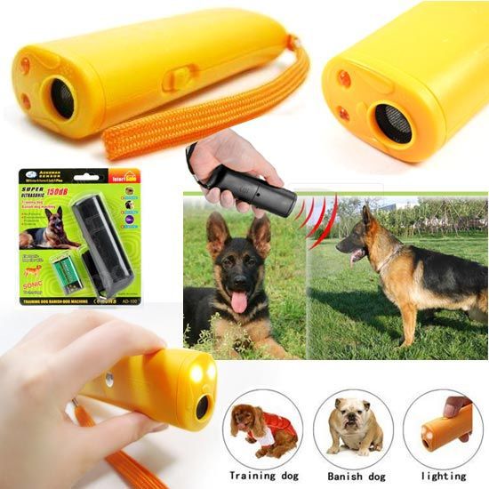 Environment Friendly ABS 9V 125dB 1M Effective Distance Ultrasonic Dog Repeller Chaser Dog Training LED Flashlight