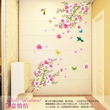 * Large 9158 Elegant Flower Wall Stickers Graceful Peach Blossom birds Wall Stickers Furnishings Romantic Living Room Decoration