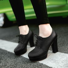 Women s Square High Heel 10 cm and Platform Lace Belt Shoelaces Black Fashion Air Dress
