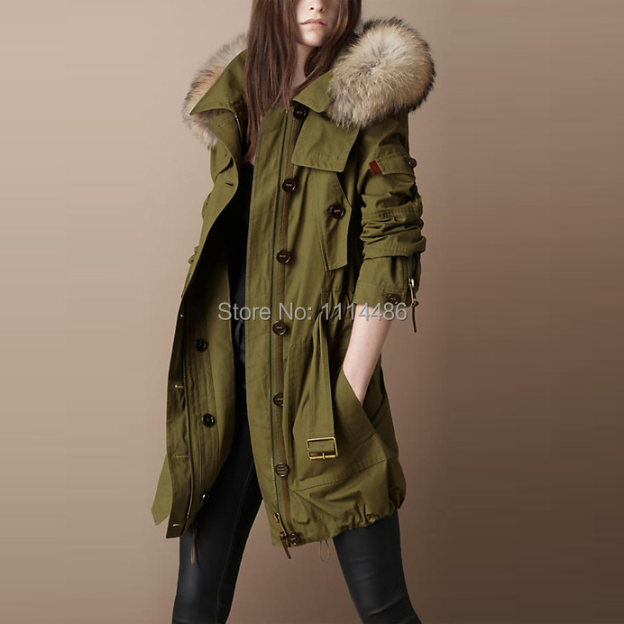 Parkas for Woman Tops New Winter Fashion Raccoon Fur Collar Casual Dress Size S 2XL bust