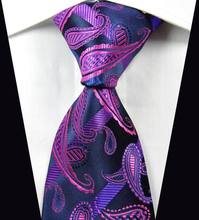 NT0350 Dark Blue Pink Paisley Man s Jacquard Woven Silk Polyester Tie Classic Business Party Wedding