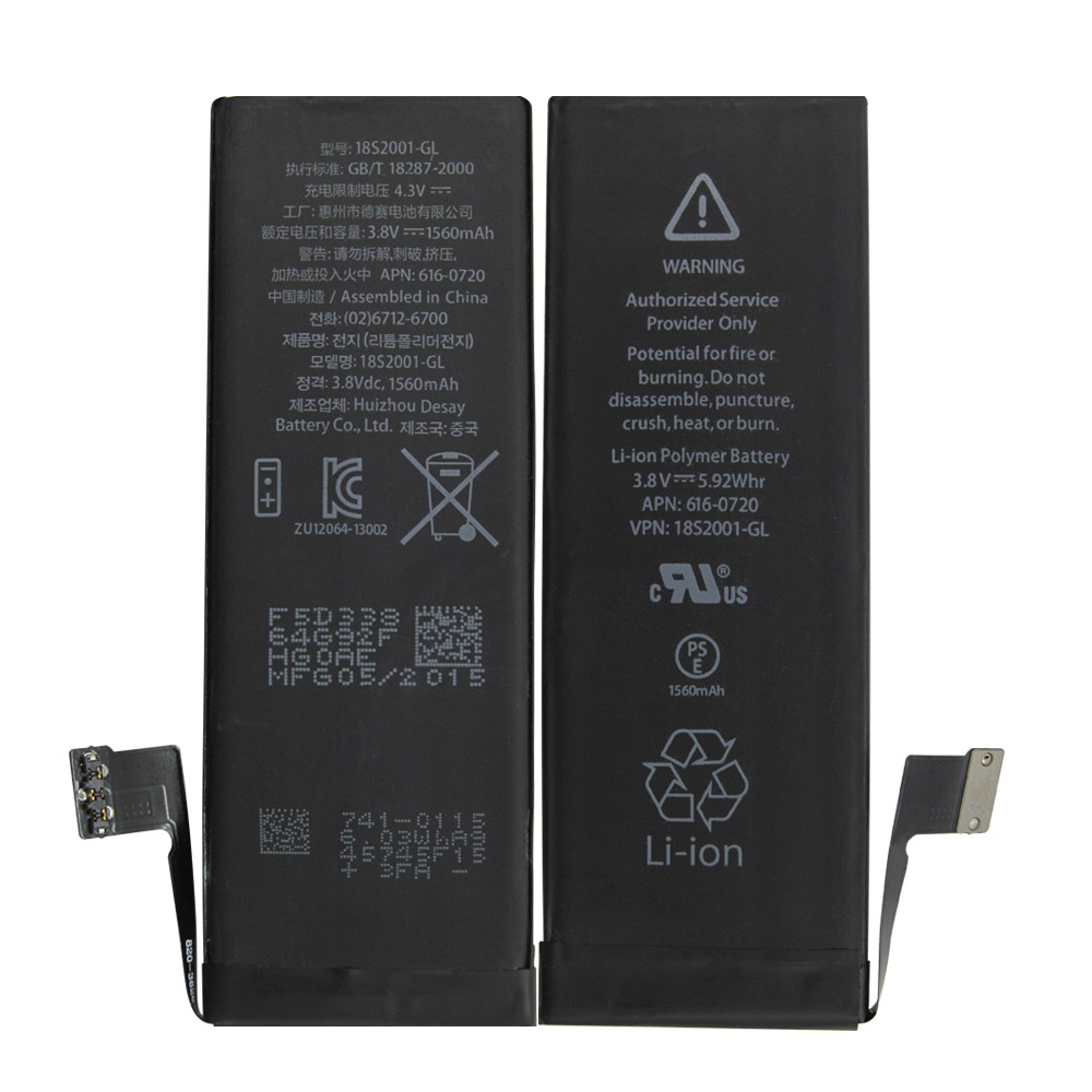 100% New 0 Cycle 3.8V 1560mAh Lithium Polymer Mobile Phone Battery for iPhone 5S Replacement Batteries Pack