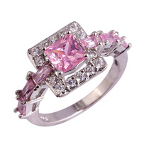 lingmei Wholesale Gorgeous Jewelry Princess Cut Pink White Topaz 925 Silver Ring Size 6 7 8 9 10 Women Party Rings Free Shipping