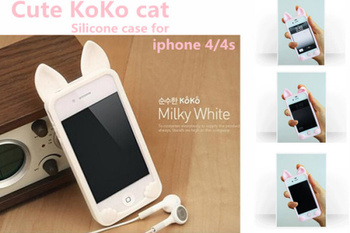 Новый 3D коко мило ухо кот кролик мягкий силиконовый чехол для IPhone 4 4S телефон чехол уха может откройте экран бесплатная доставка