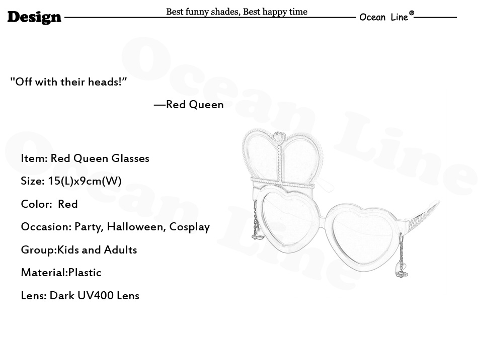 Alice In Wonderland Red Queen Costume Glasses Cosplay Heart