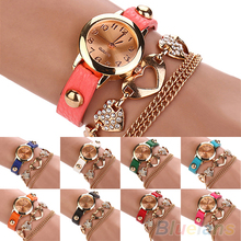 Mujeres de la muchacha Rhinestone Crystal Heart Charm Bangle pulsera de cadena pulsera 2LSF