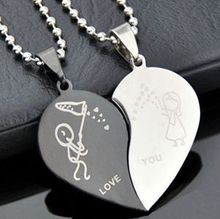 New Fashion Jewelry Stainless Steel Love Heart Shaped Couple Lovers Pendant Necklace Women For Sale