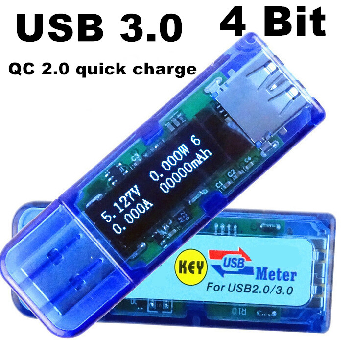 USB 3.0 High voltage white 4 bit OLED detector voltmeter ammeter power capacity tester meter voltage current  power bank