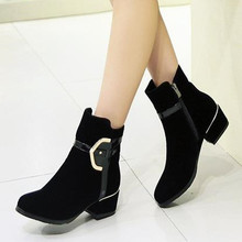 2016 new fashion high heels ankle boots zipper black quality suede square heels autumn women boots winter shoes