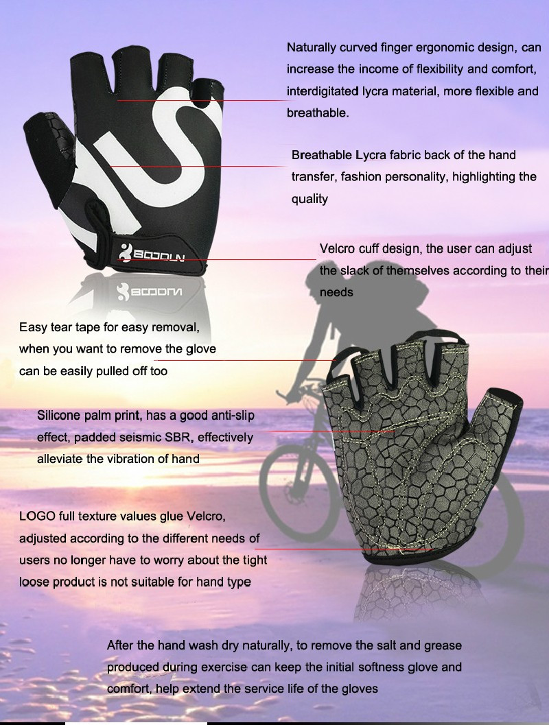Description Picture 4 of itemBOODUN Breathable Half Finger Bike Gloves for Men Women Sports Cycling Gloves Gel Pad MTB Road Bicycle guantes ciclismo luvas