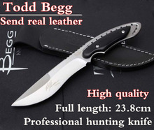 Todd Begg hunting knife/7Cr15Mov steel ebony handle survival canivete tatico tactical knives/faca militar/send real leather GIFT