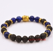 2014 New Men s Beaded Jewelry 8mm Lapis Lazuli Stone Volcanic rock Beads Antique Gold Yoga