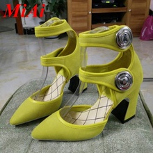 high-quality genuine leather women pumps 2016 new spring summer sexy high heels pointed toe gladiator shoes woman pumps yellow