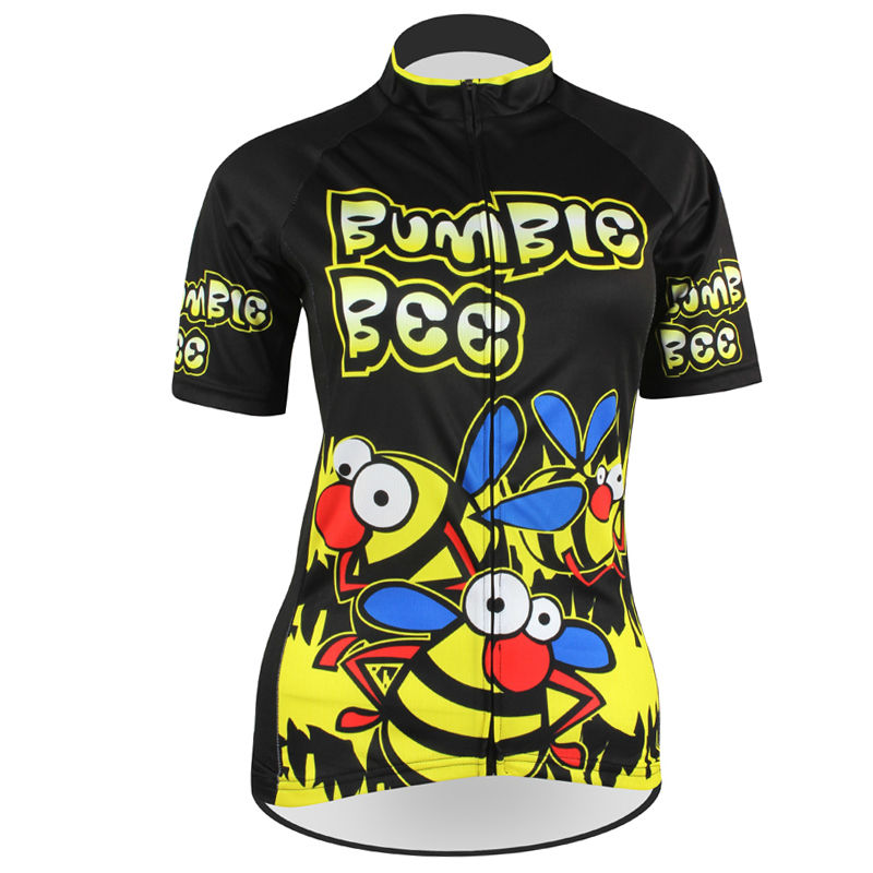 New Womens Cycling Jersey Comfortable Bike Bicycle Shirt Cartoon BUMBLE BEE Black cycling clothing Size S