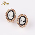 Free shipping brand hot sale clear crystal stud earring white beauty head black cameo earrings
