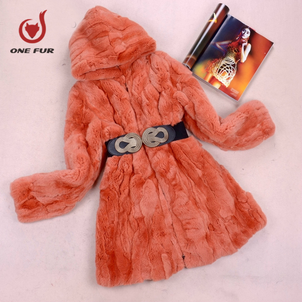Free shipping new arrivals Hooded women's medium-long rex rabbit hair fur coat 2014 real natural overcoat female outwear