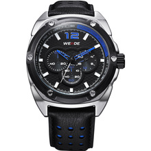 Venda del cuero genuino ocasional con estilo de moda WEIDE analógica hombres de estilo de negocios reloj de cuarzo militar reloj Relogio Masculino