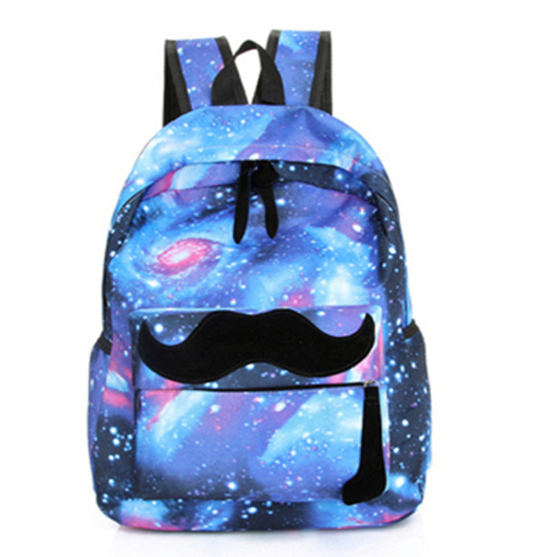 2016 Girls Boys Canvas backpack Moustache Galaxy school backpacks Pattern Rucksack Travel