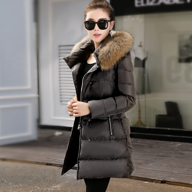 2016 Large size Women Winter Coat Thick Warm  Duck down Down jacket Hooded Fur collar Casual Slim Office Women Long Coat G0518