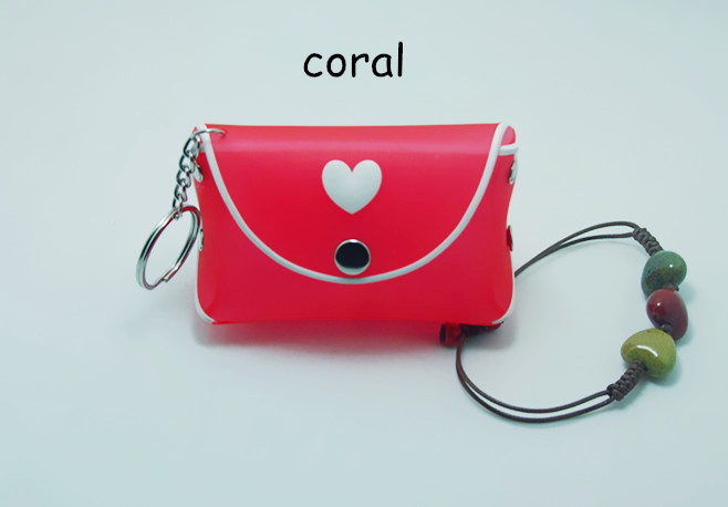 free shipping candy color silicone coin bag heart print jelly women handbag key wallets card cover man keychain