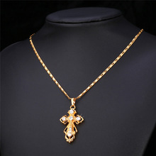Vintage Cross Pendant With Luxury Cubic Zirconia 2015 New 18K Real Gold Plated Women Men Jewelry